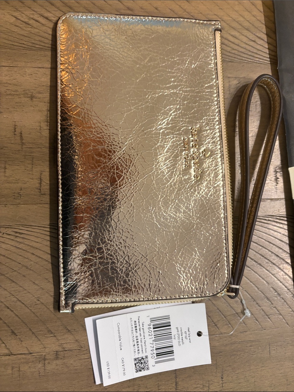 kate spade Metallic Gold Wristlet Clutch with Strap 775